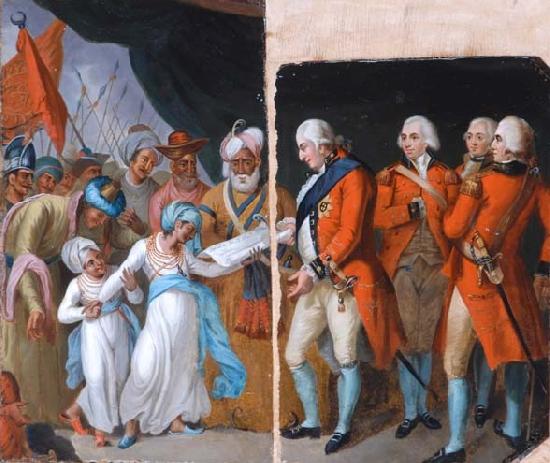 Mather Brown Mather brown lord cornwallis receiving the sons of ipu as hostages oil painting picture